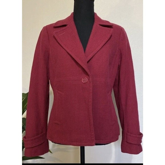 Talbots Jackets & Blazers - Talbots Sz 10 Blazer Red Tweed BOne Button Cotton Classic Office Career Magenta﻿